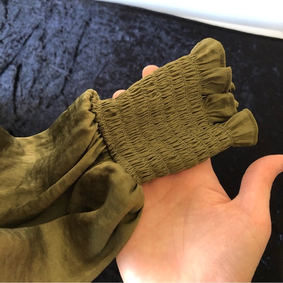 SEED HERITAGE size8 olive green ruffle mini dress ruched waist and sleeve detail - Picture 3 of 3